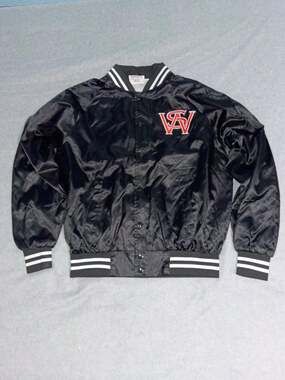 Slapwoods Cigar Wrap Augusta Satin Bomber Jacket Mens Medium Black Varsity Snap